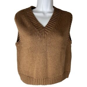 Gap womens brown sweater vest academia grandpa core small v neck sleeveless